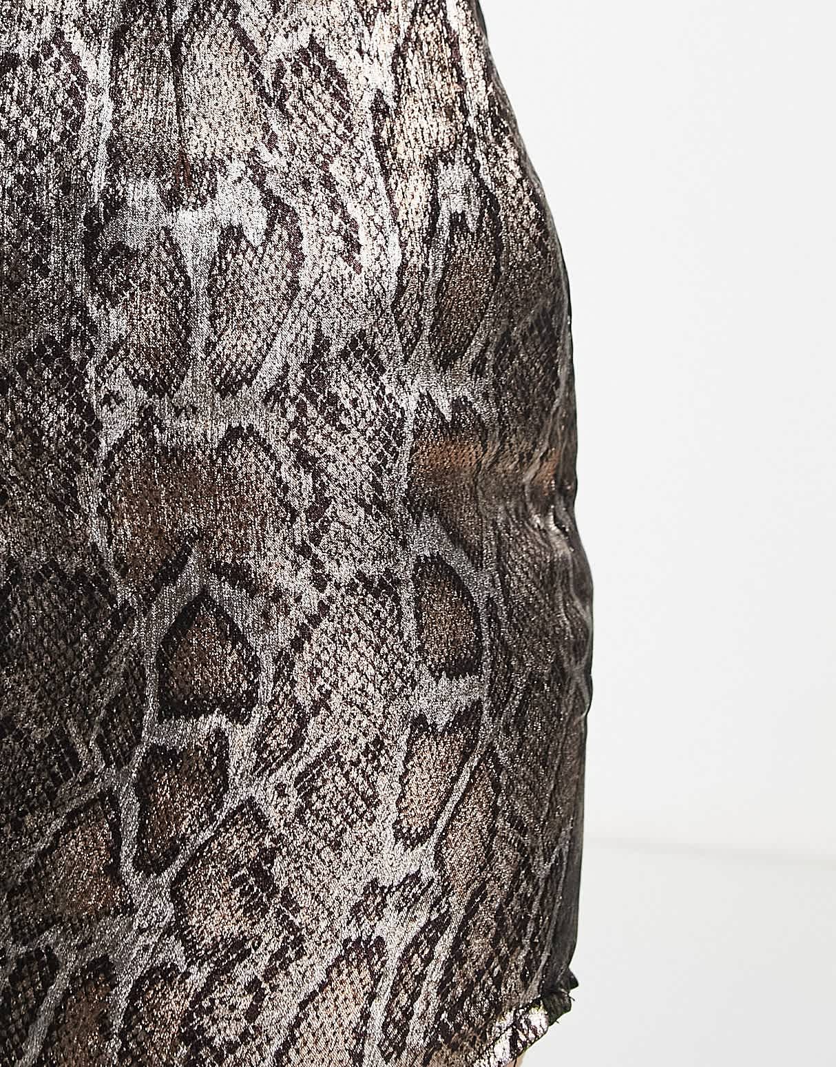 ASOS DESIGN Petite satin mini skirt with curved hem in snake print