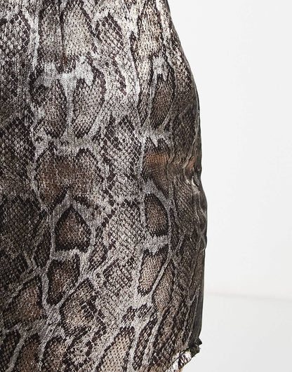 ASOS DESIGN Petite satin mini skirt with curved hem in snake print