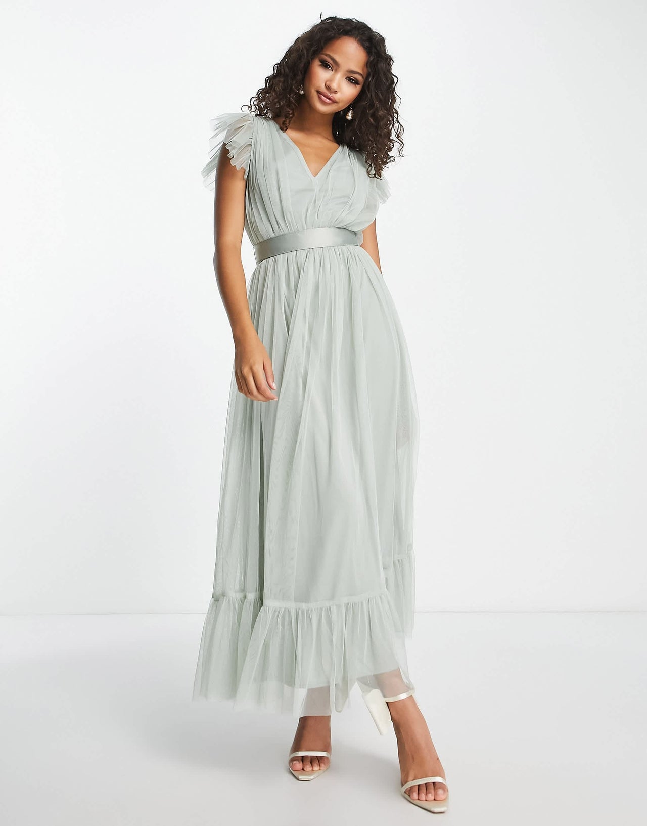Anaya Bridesmaid flutter sleeve midaxi dress in sage green