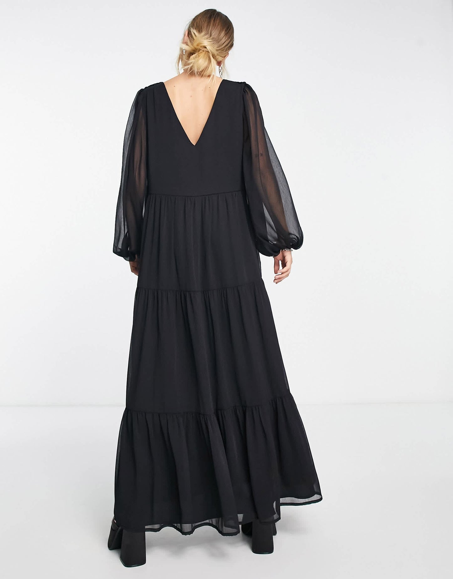 ASOS DESIGN crochet and leather look patchwork detail maxi dress in black