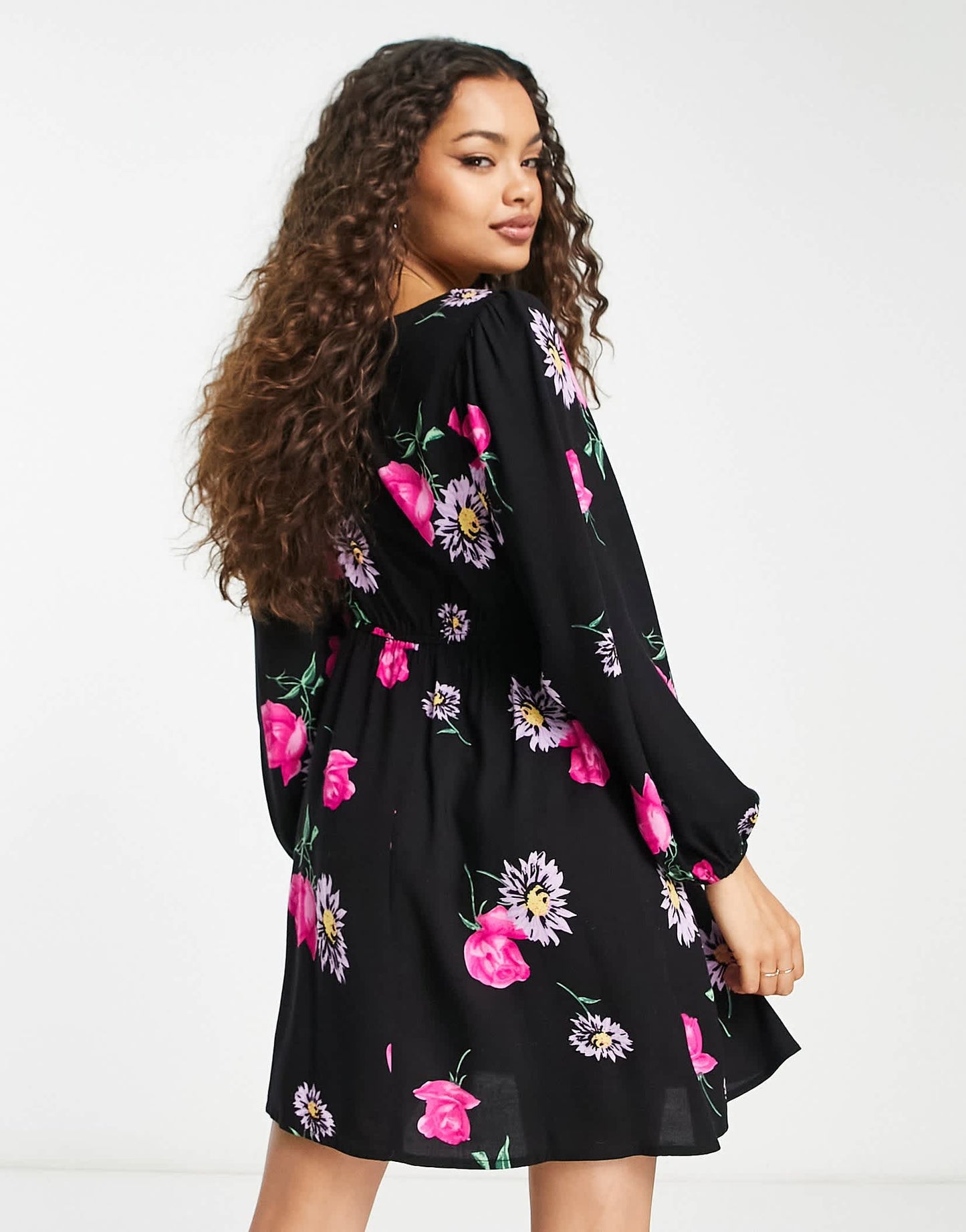 Miss Selfridge Petite frill detail mini tea dress in largescale floral