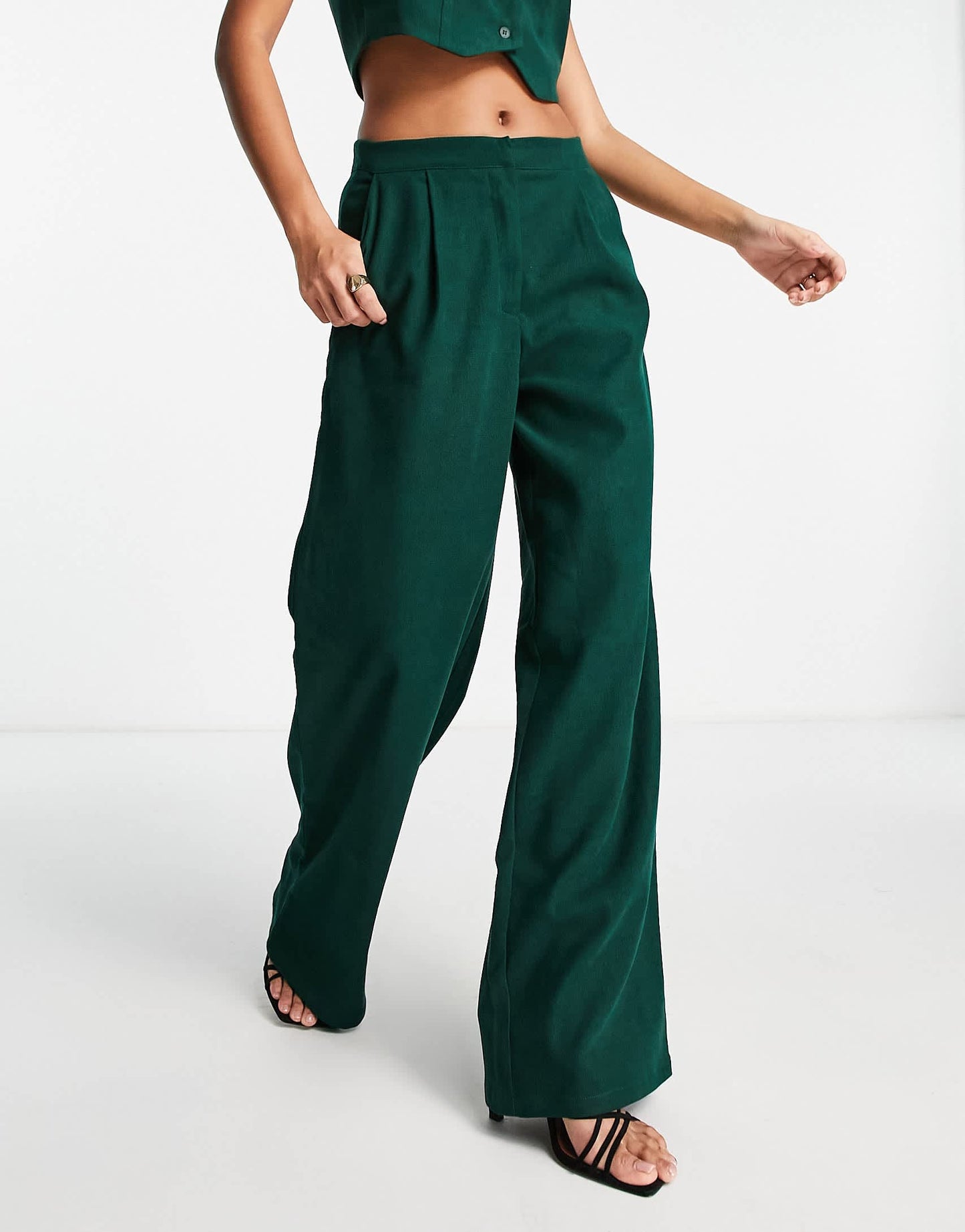 Lola May wide leg trousers co-ord in dark green