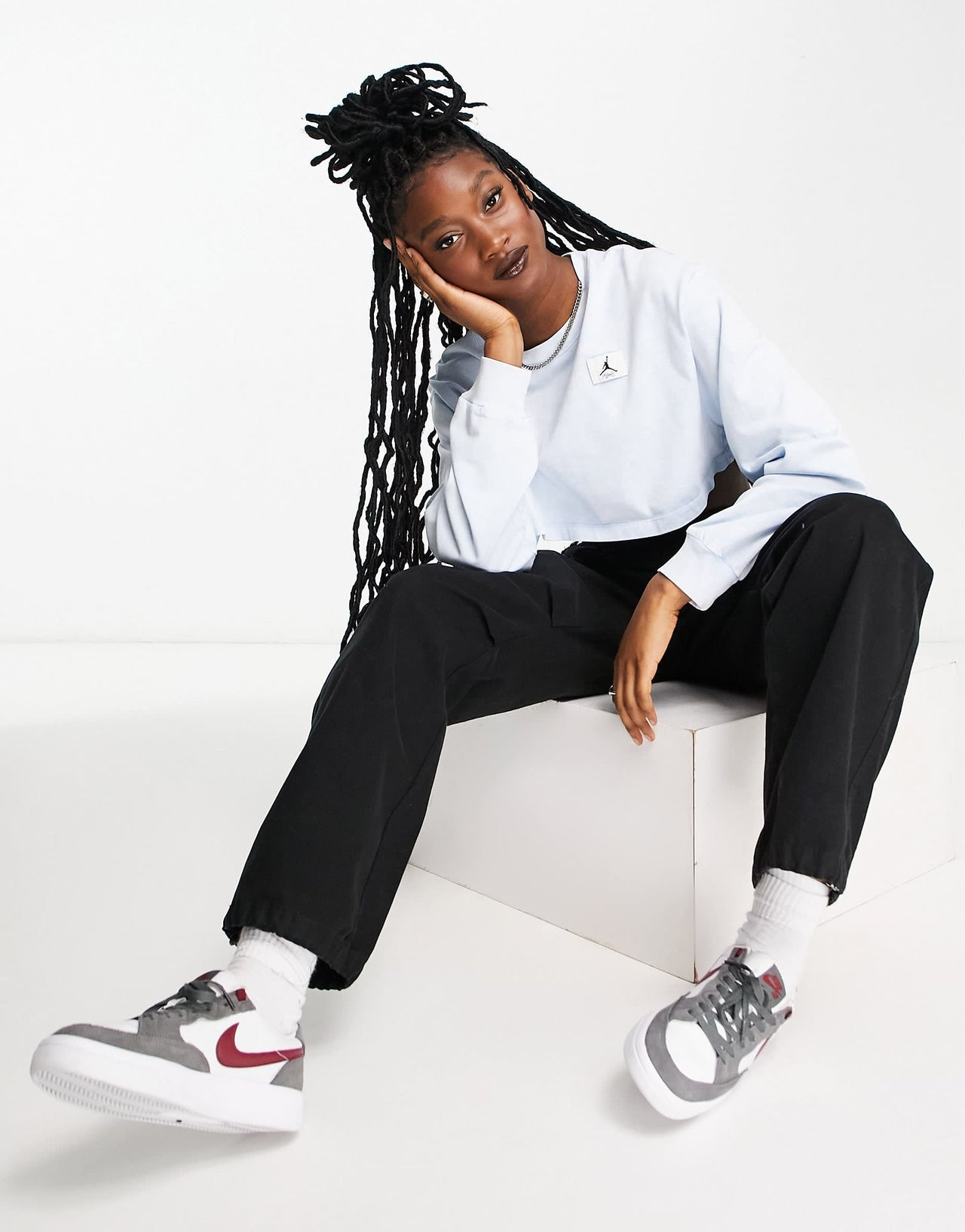 Jordan Flight crop long sleeve top in washed ice blue