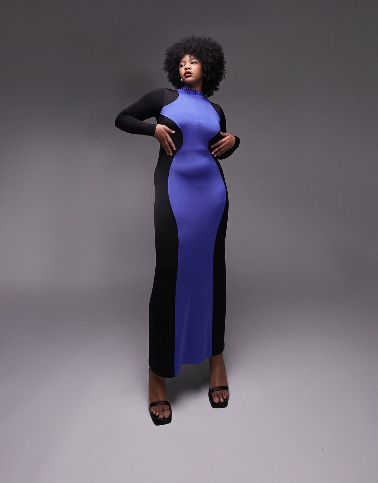 TOPSHOP CURVE LIMITED EDITION colour block body dress in purple and black