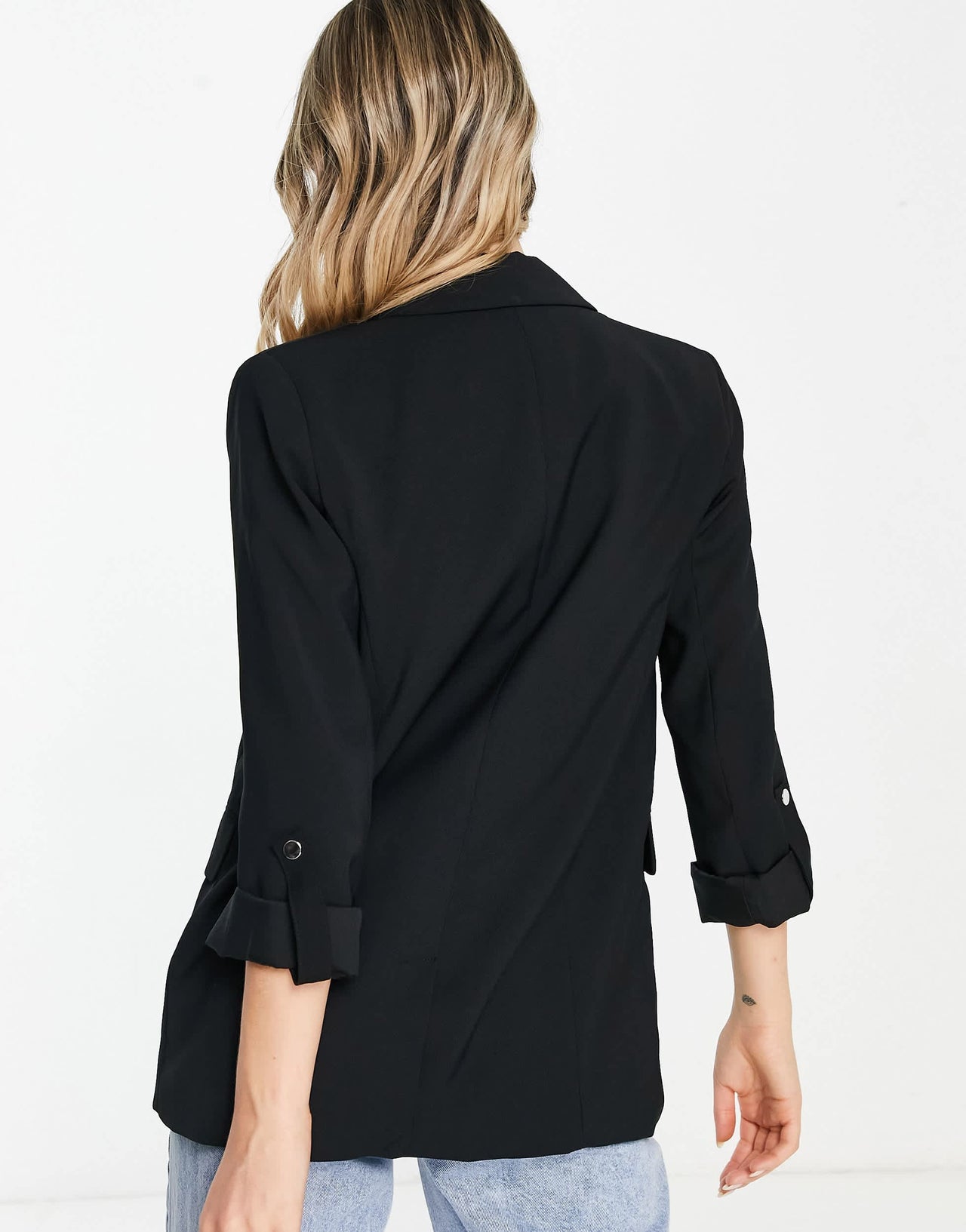 Pull&Bear rolled up sleeve blazer in black