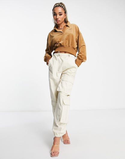 Nike Velour polo top in ale brown