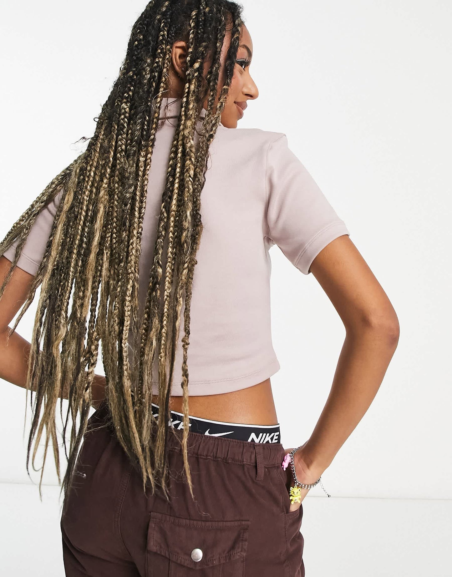 Nike Essential mini swoosh short sleeve polo top in taupe