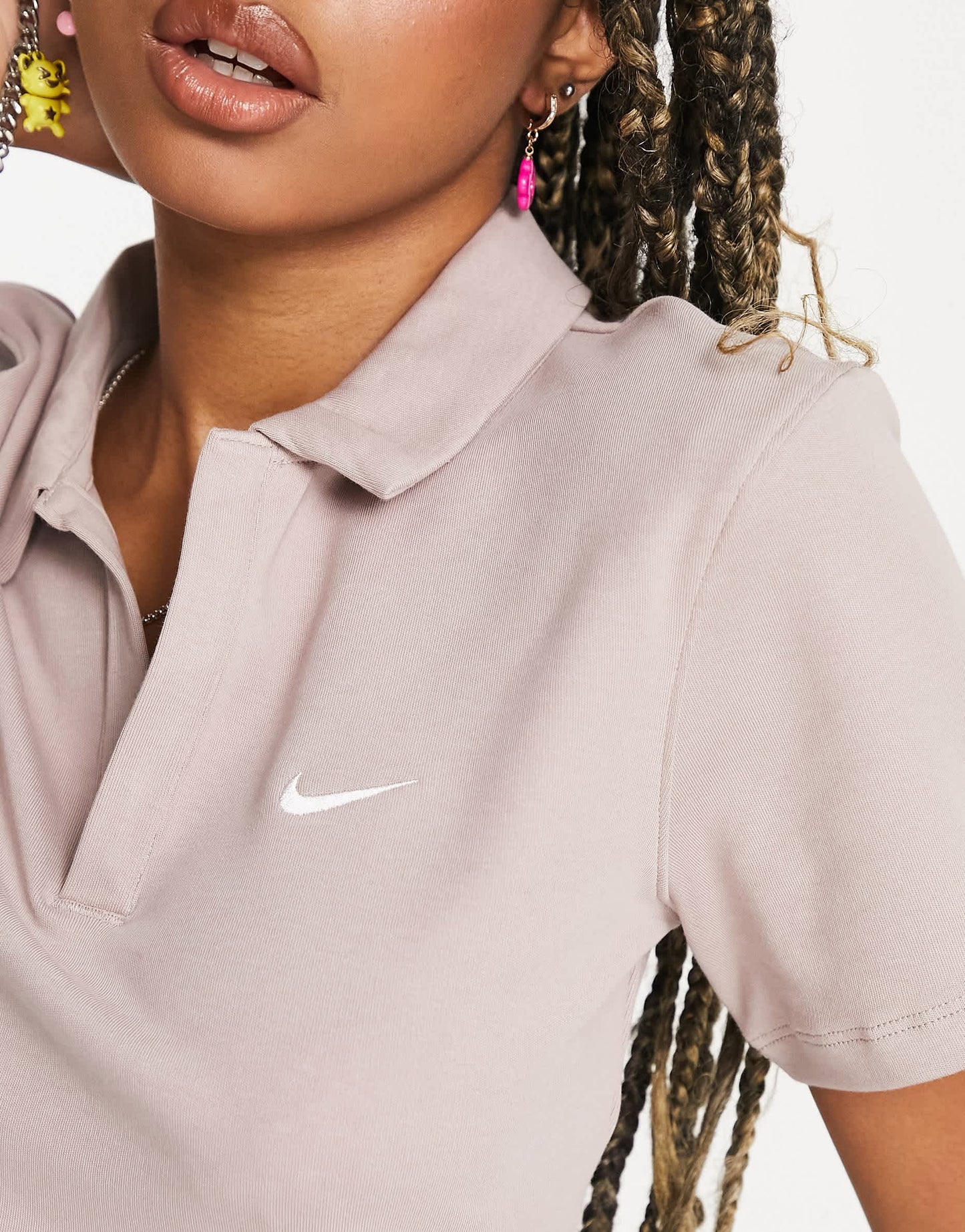 Nike Essential mini swoosh short sleeve polo top in taupe