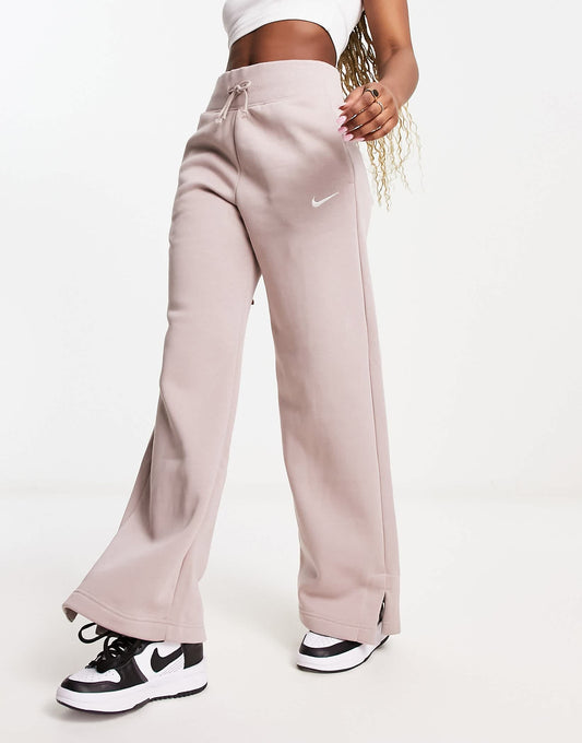 Nike Phoenix Fleece wide leg joggers in taupe