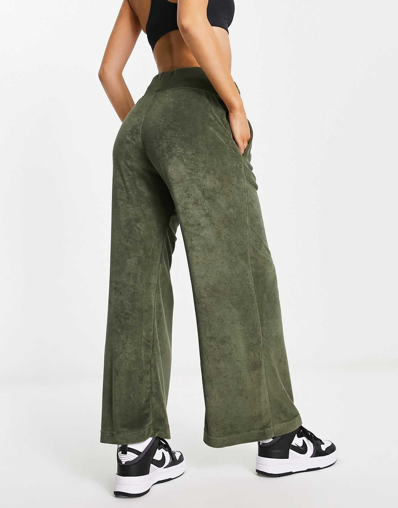 Nike Terry wide leg trousers in cargo khaki
