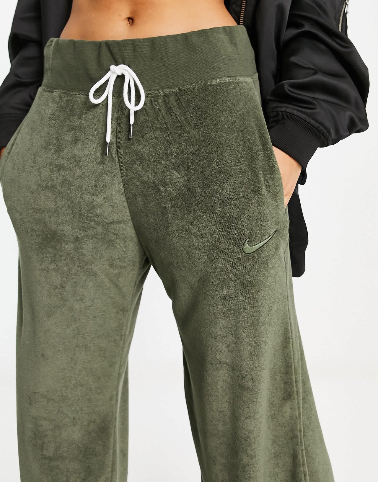 Nike Terry wide leg trousers in cargo khaki