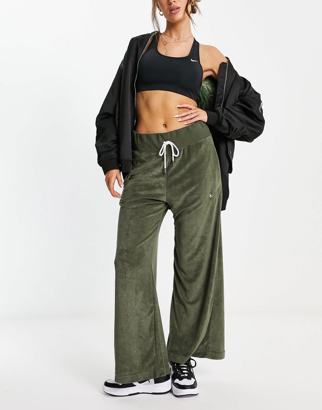 Nike Terry wide leg trousers in cargo khaki