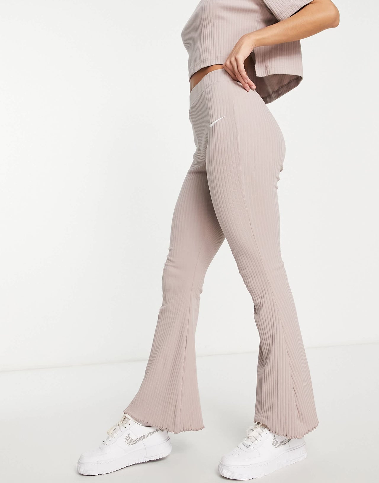 Nike rib jersey flare trousers in taupe