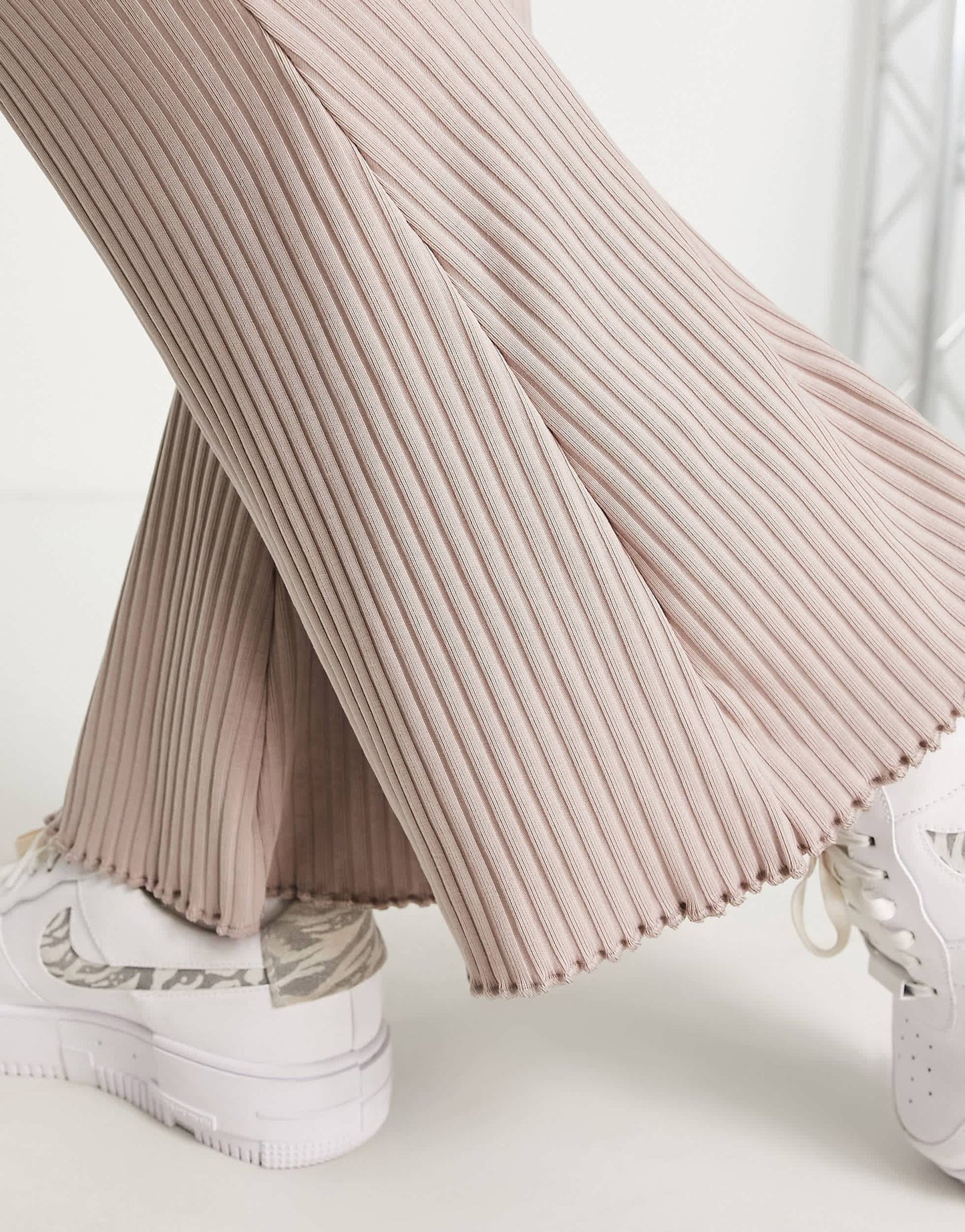 Nike rib jersey flare trousers in taupe