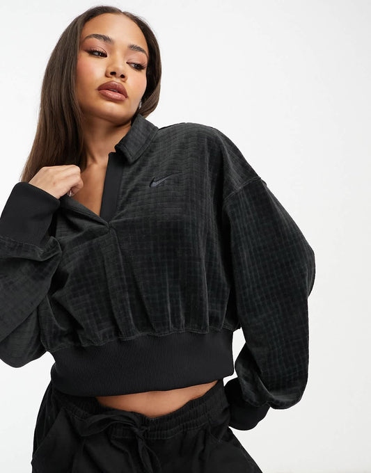 Nike Velour polo top in black