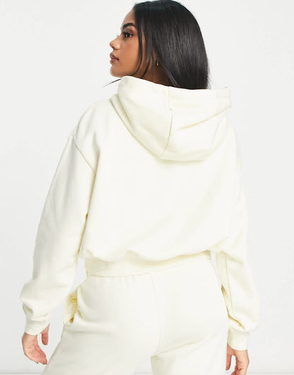 Nike Club fleece graphic crop hoodie in cream  - CREAM