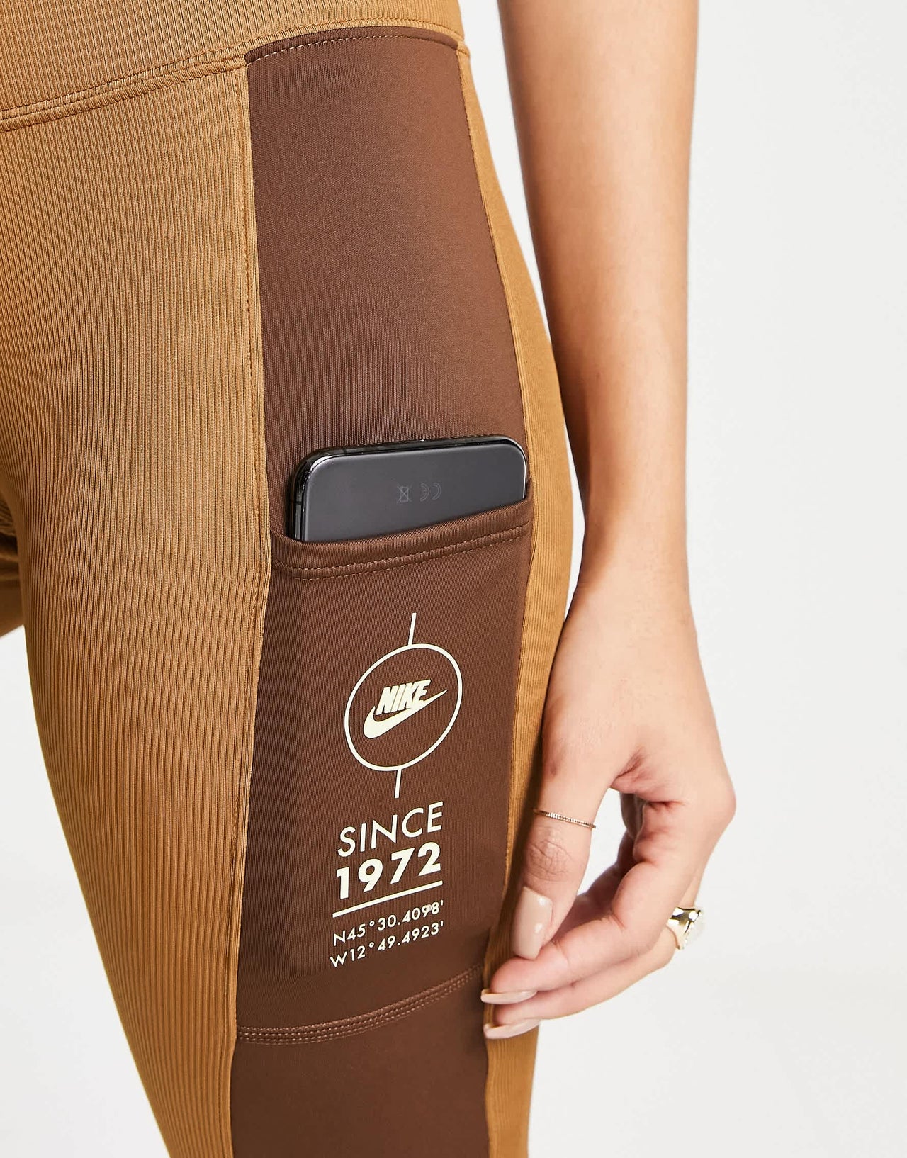 Nike Sport Utility rib leggings in ale brown