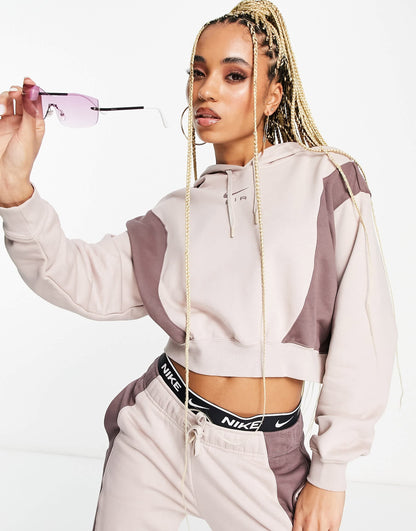 Nike Air crop fleece hoodie in fossil stone