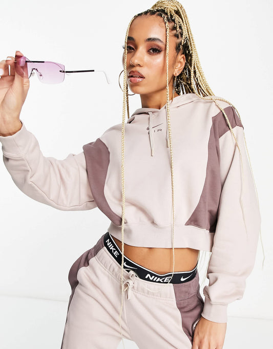 Nike Air crop fleece hoodie in fossil stone