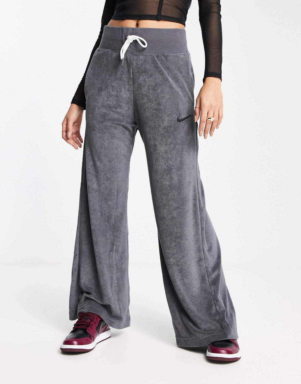 Nike Terry wide leg trousers in grey