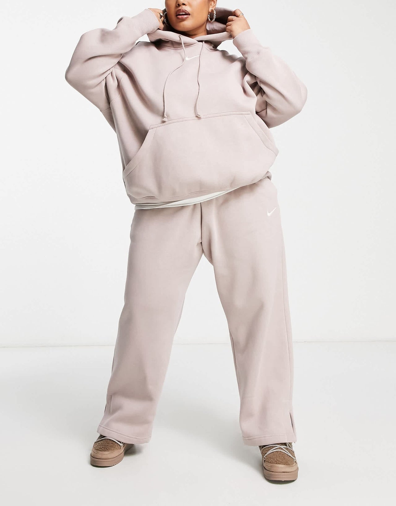 Nike Plus Phoenix wide leg joggers in stone