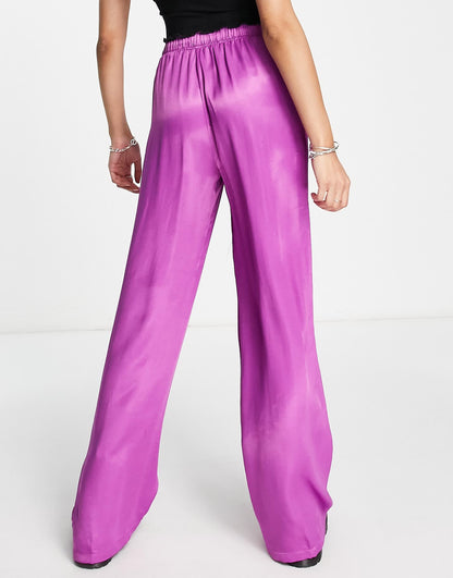 Bershka straight leg satin trousers in purple