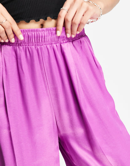 Bershka straight leg satin trousers in purple