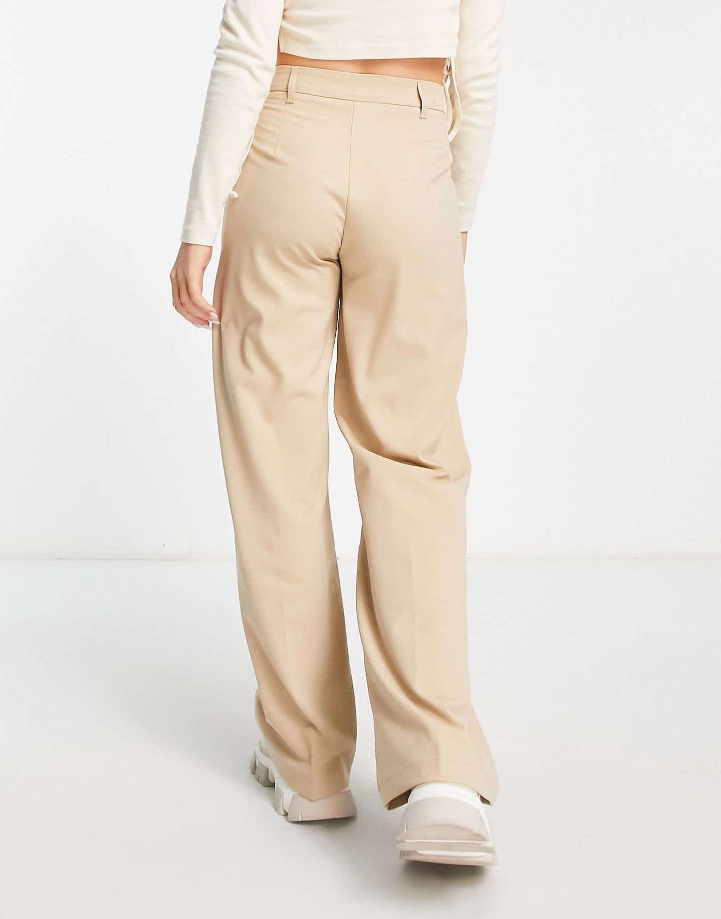Bershka wide leg slouchy dad tailored trousers in camel