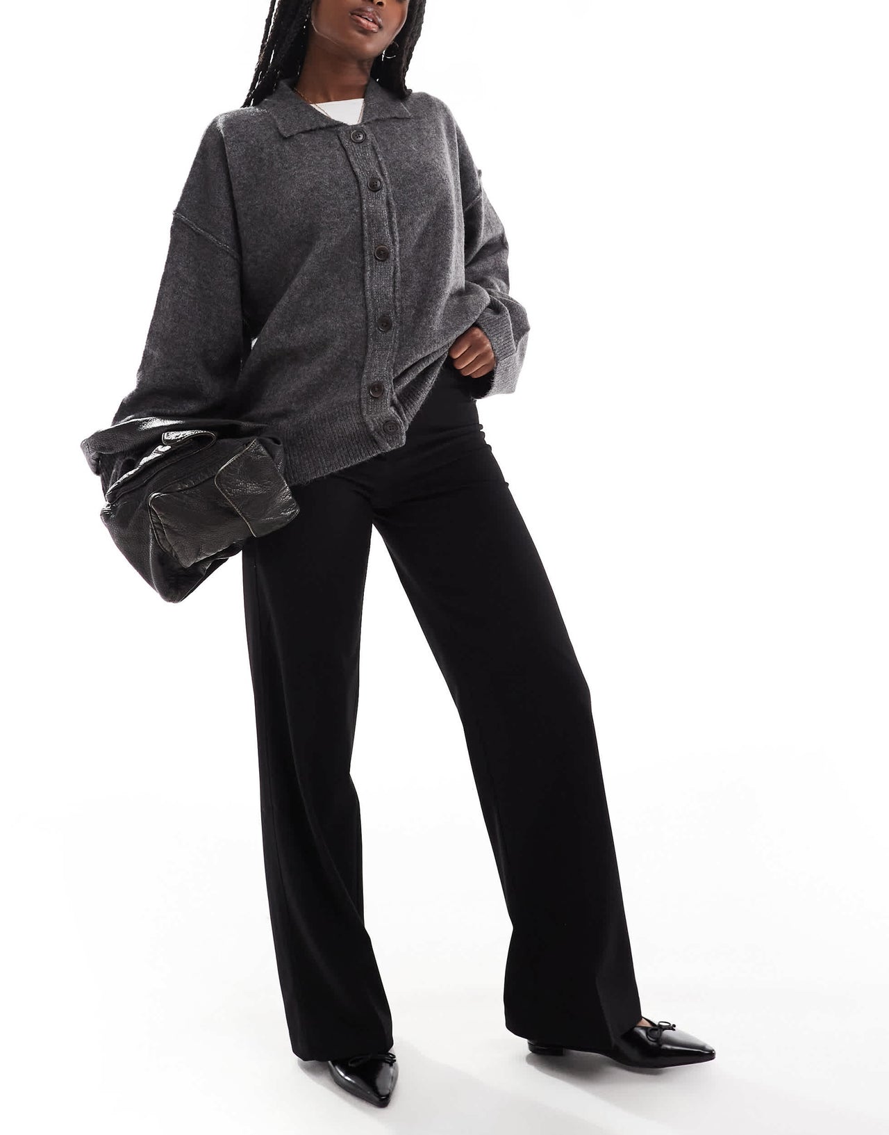 Bershka wide leg tailored trousers in black