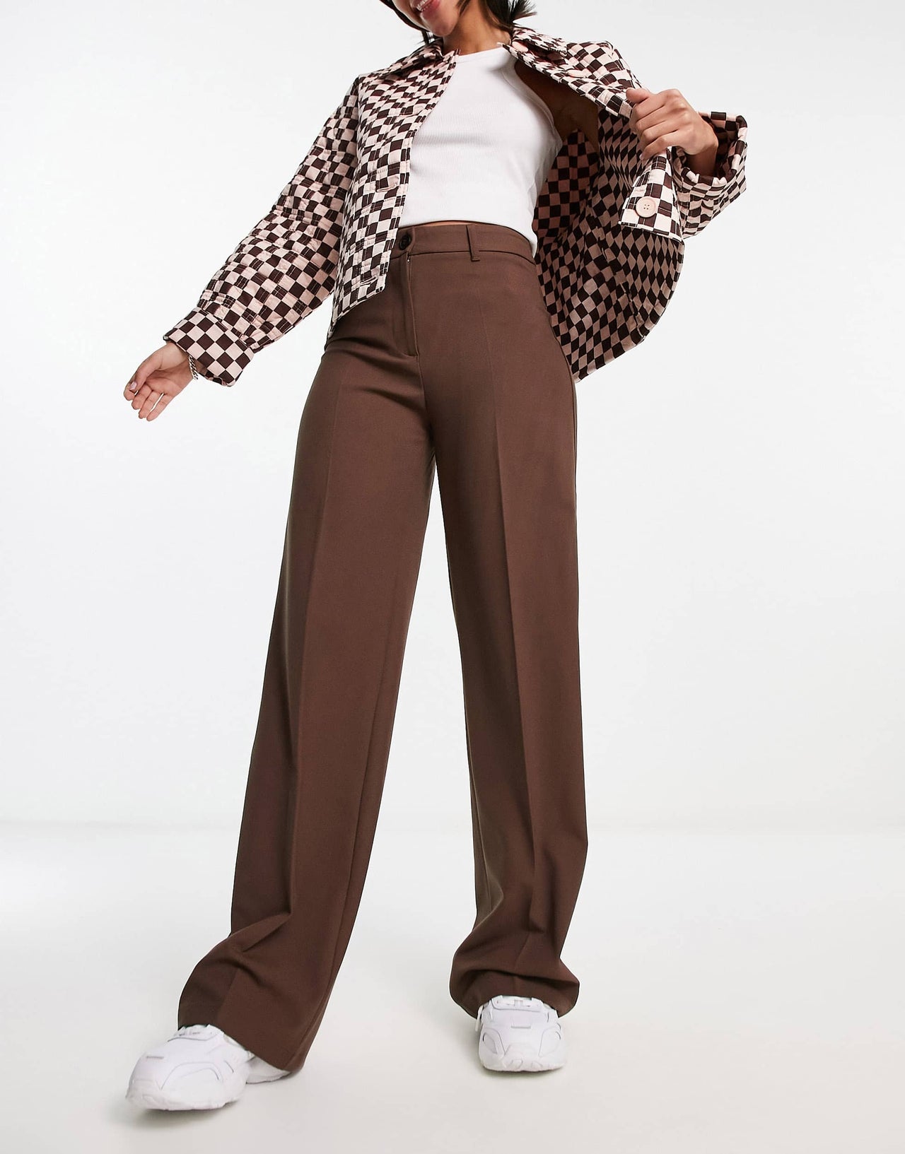 Bershka wide leg dad trousers in brown