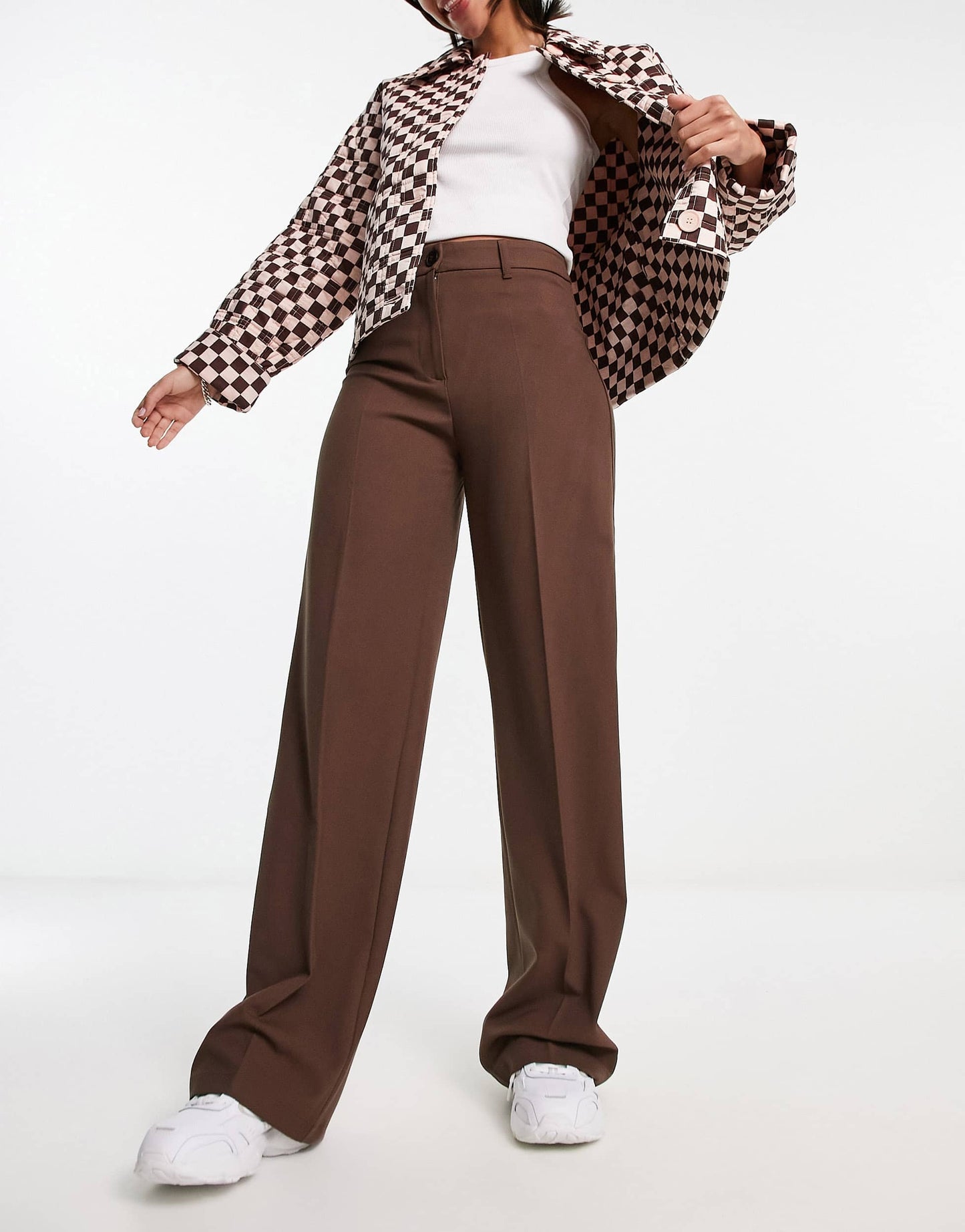 Bershka wide leg dad trousers in brown