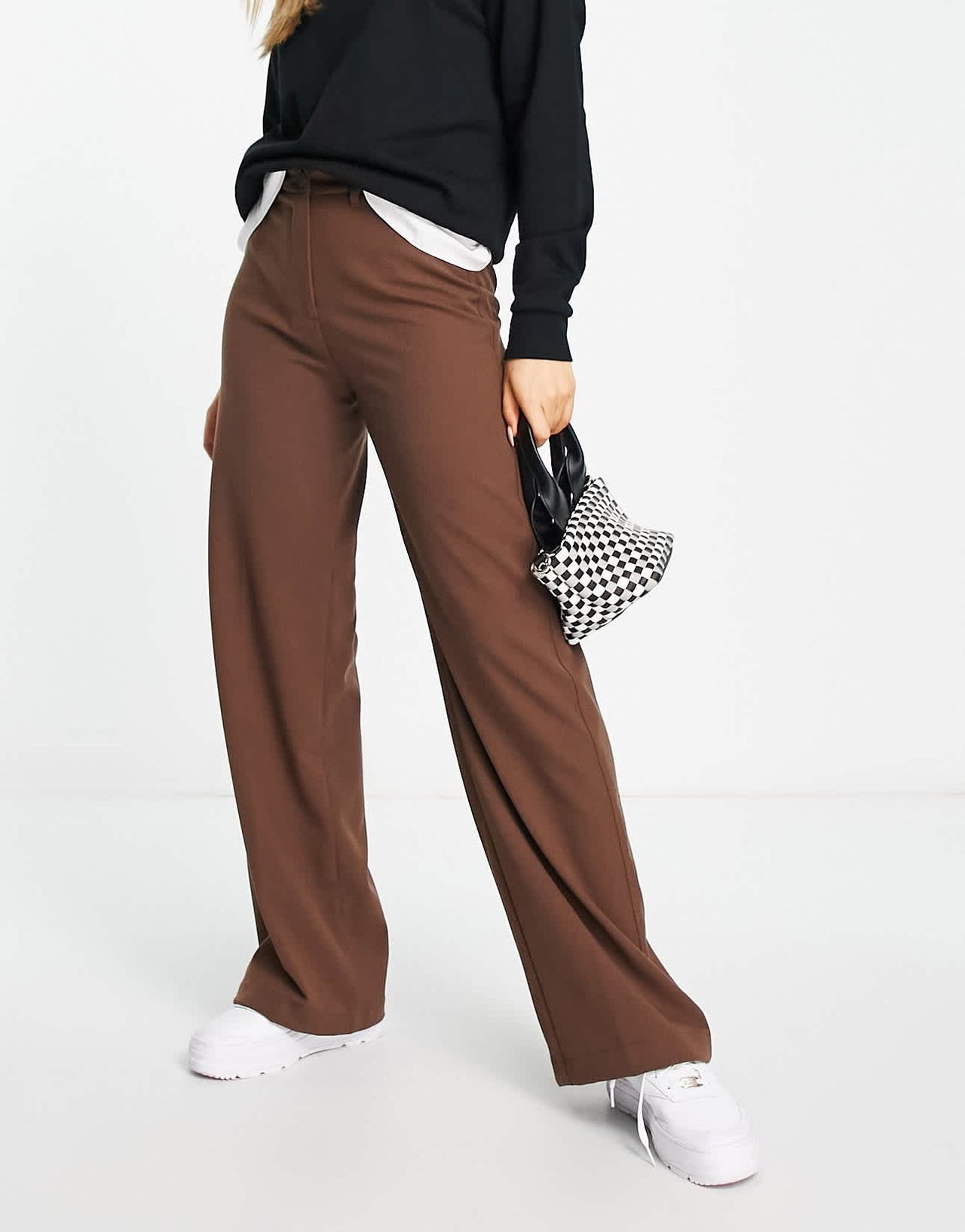 Bershka wide leg dad trousers in brown