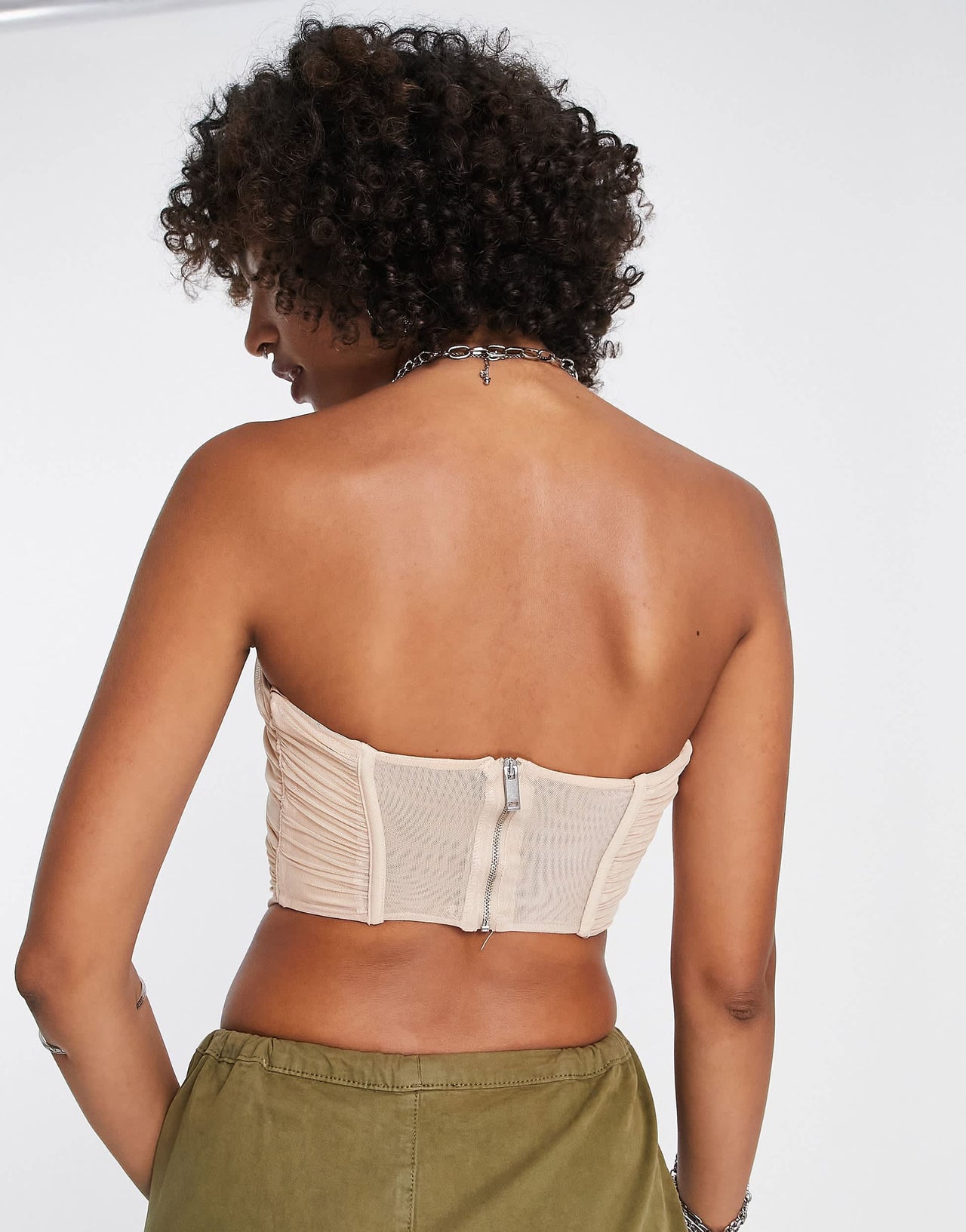 Bershka ruched structured corset top in ecru