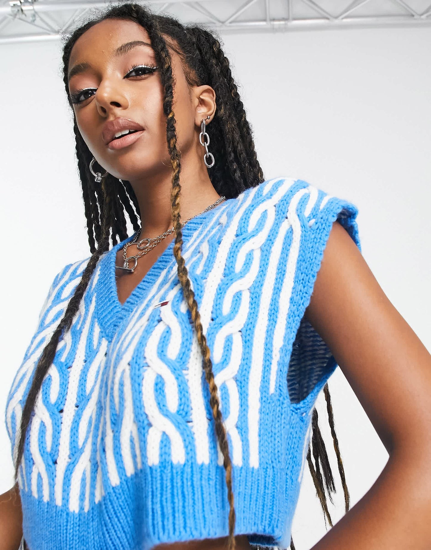 Tommy Jeans super crop plaited sweater vest in blue