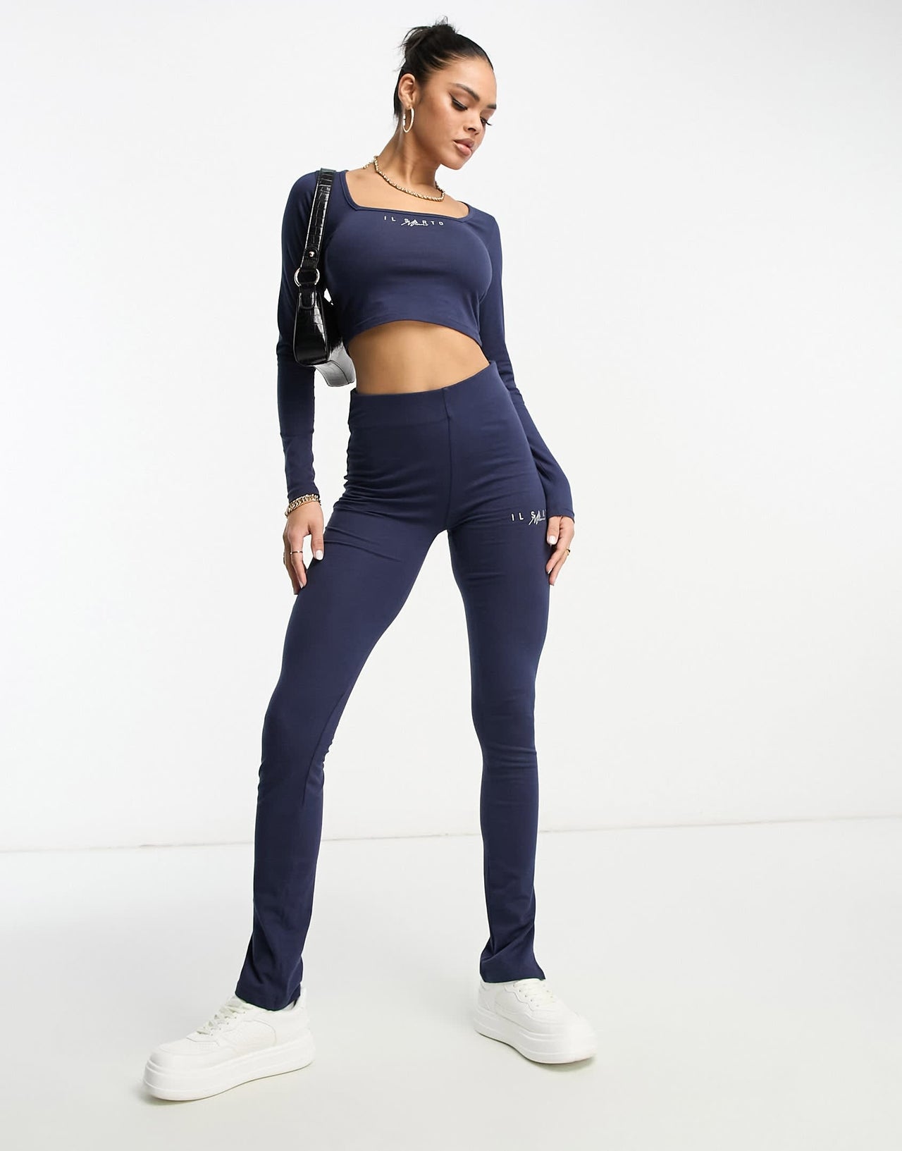 Il Sarto split hem flare trousers co-ord in navy