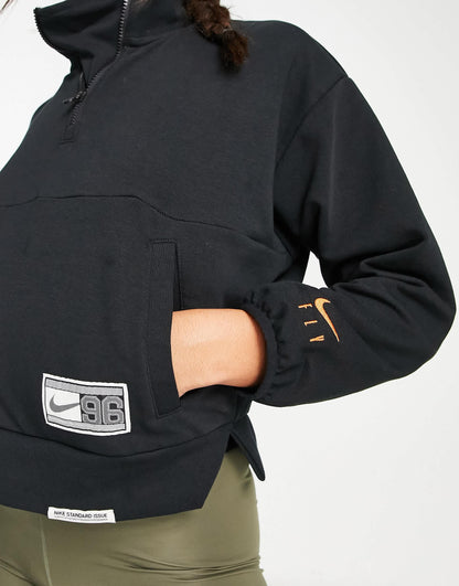 Nike Basketball Swoosh 1/4 zip sweatshirt with back print in black