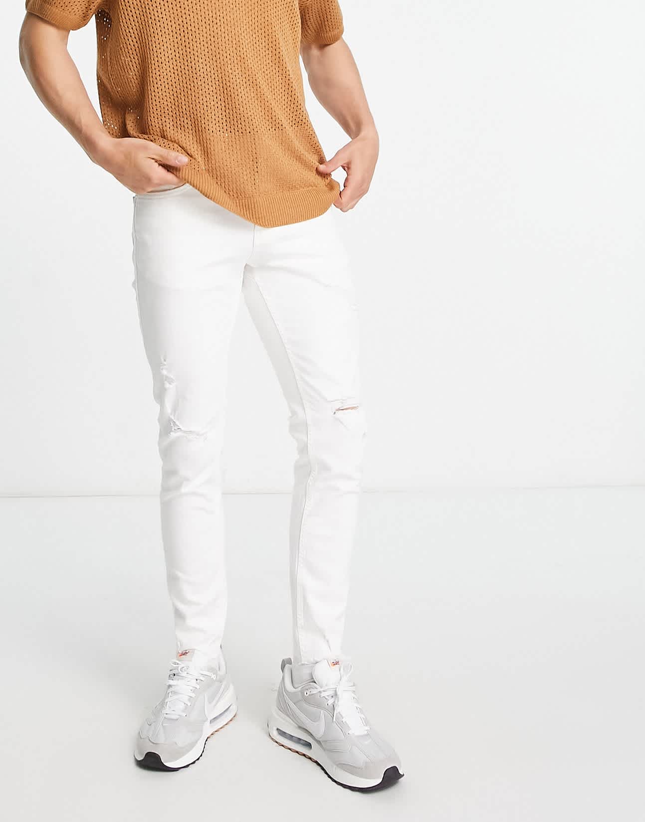 Pull&Bear skinny fit premium jeans in ecru