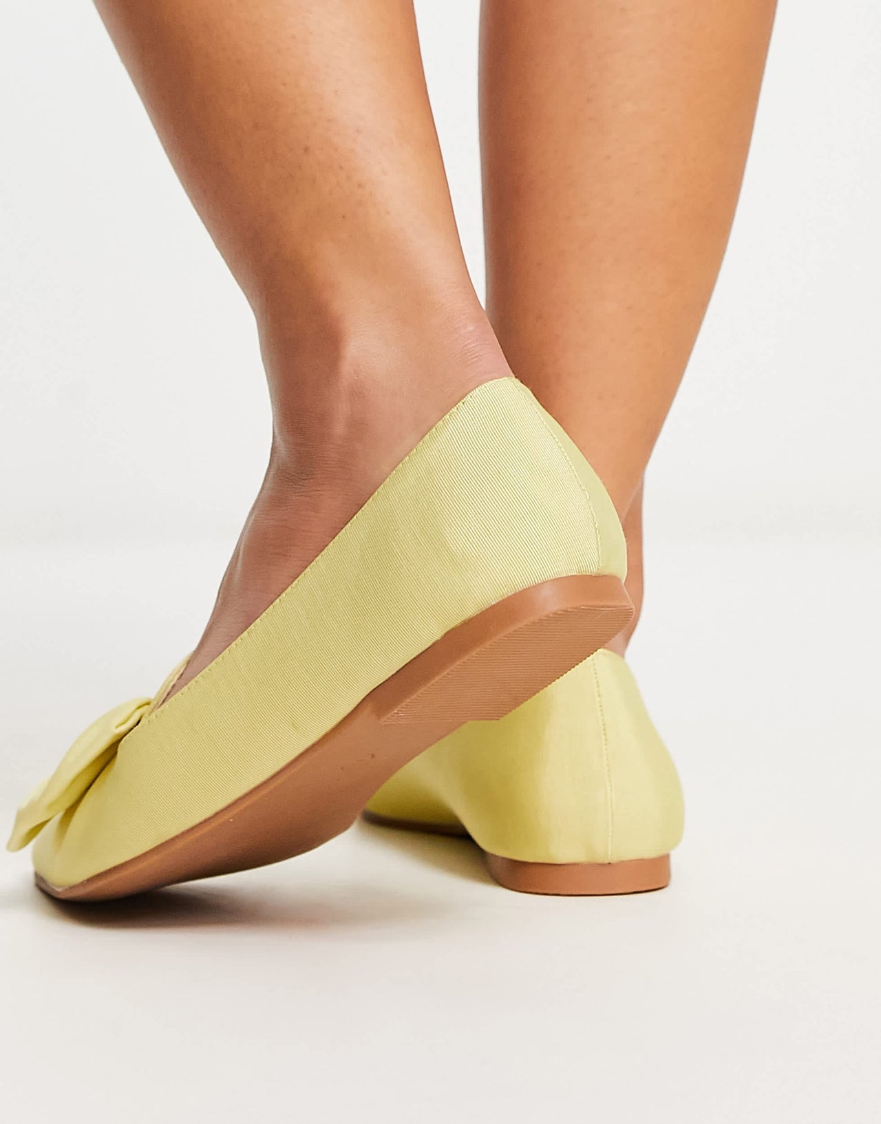 ASOS DESIGN Wide Fit Lake bow pointed ballet flats in lemon