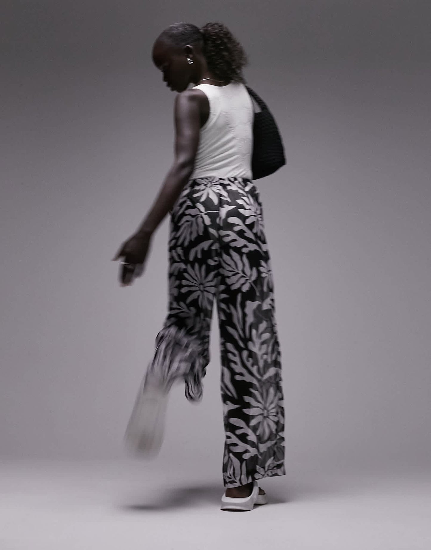 Topshop Petite co-ord chiffon abstract floral trouser in monochrome