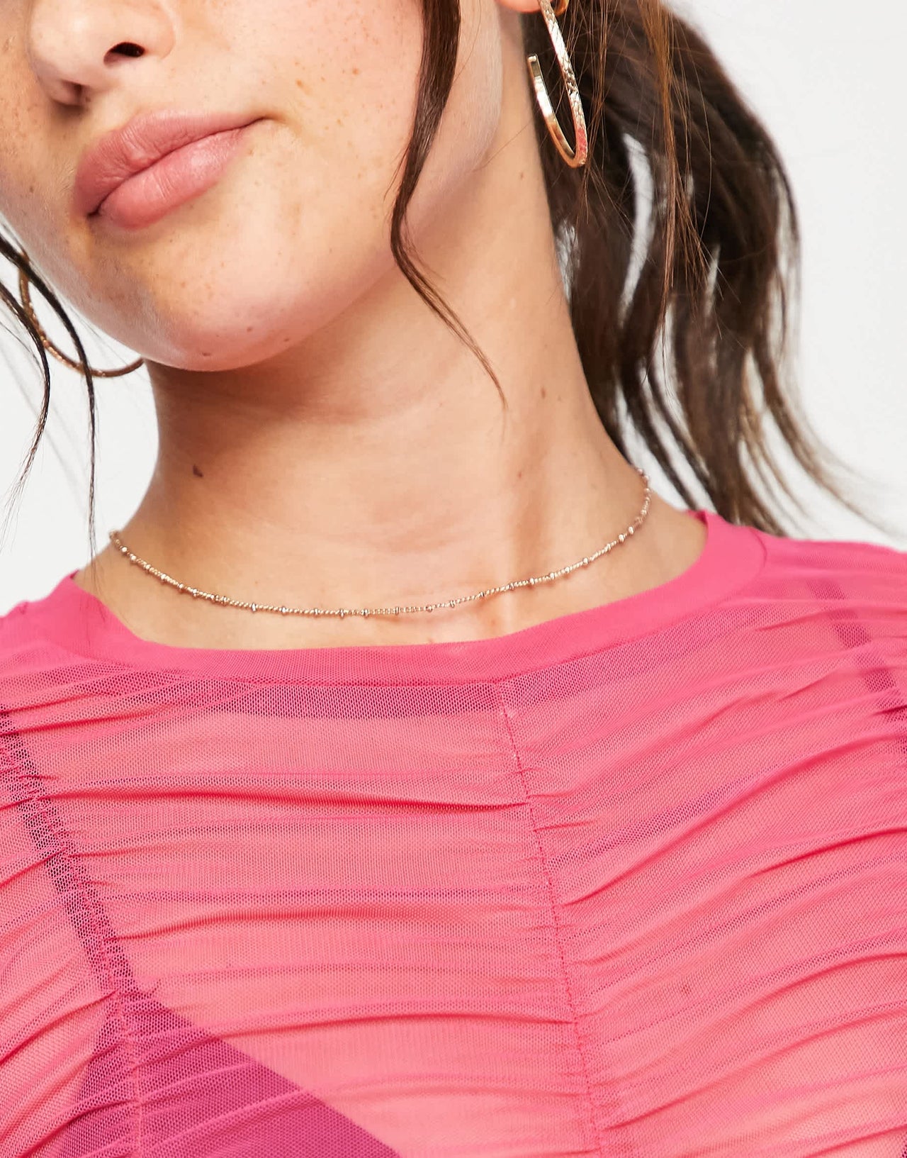 Stradivarius ruched mesh top in pink