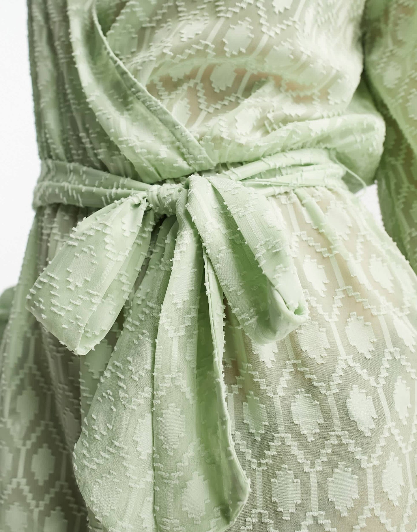 ASOS DESIGN plunge beach playsuit in floaty sheer jacquard in sage