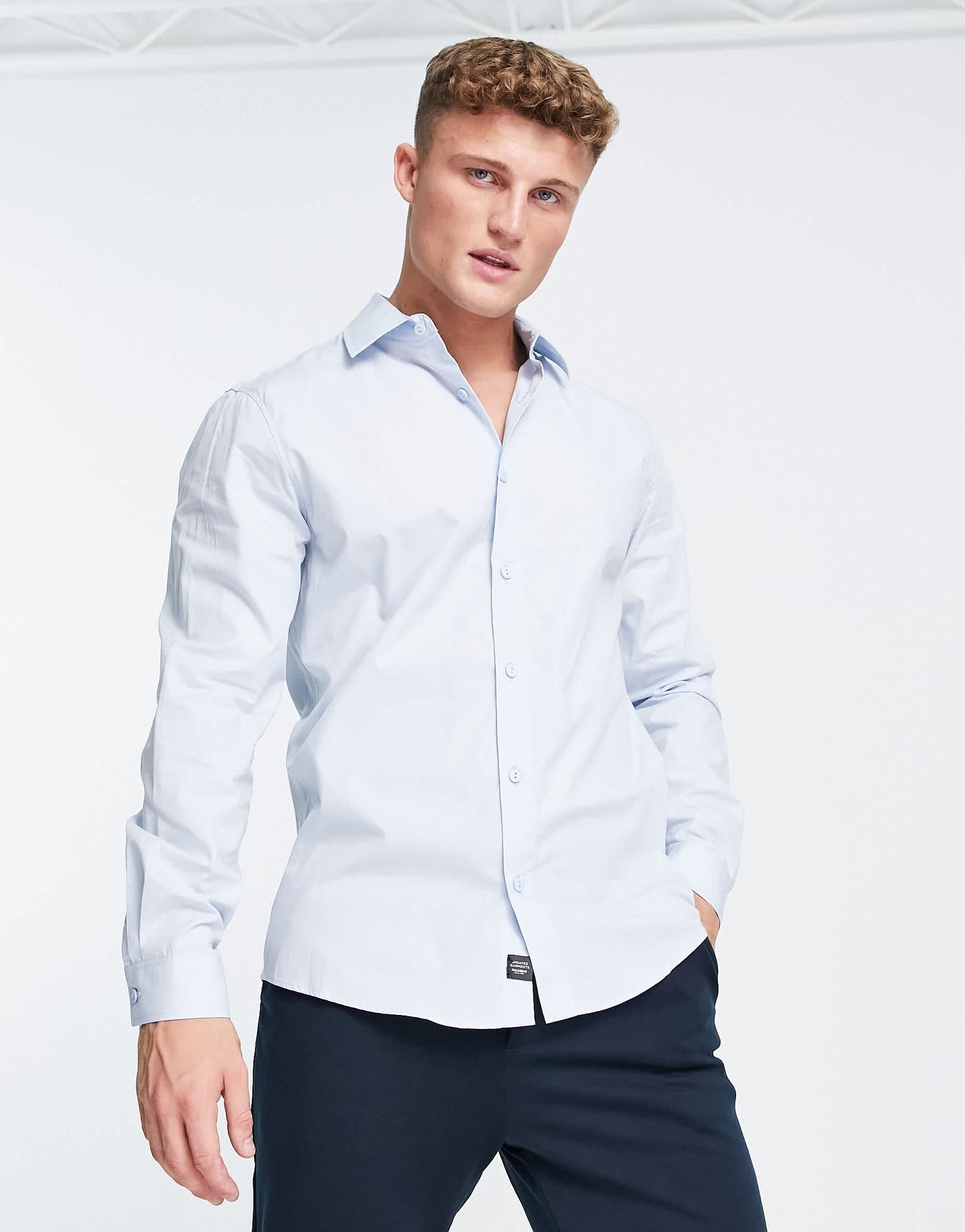 Pull&Bear smart poplin shirt in blue
