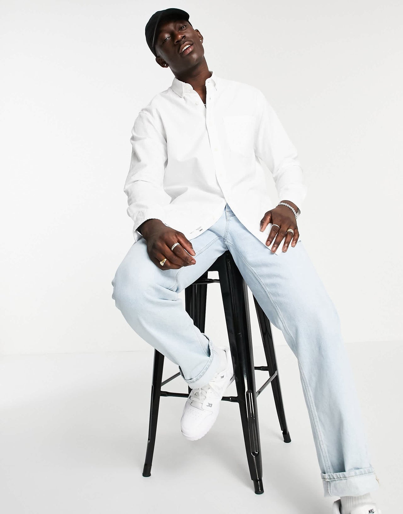 Pull&Bear long sleeve shirt in white