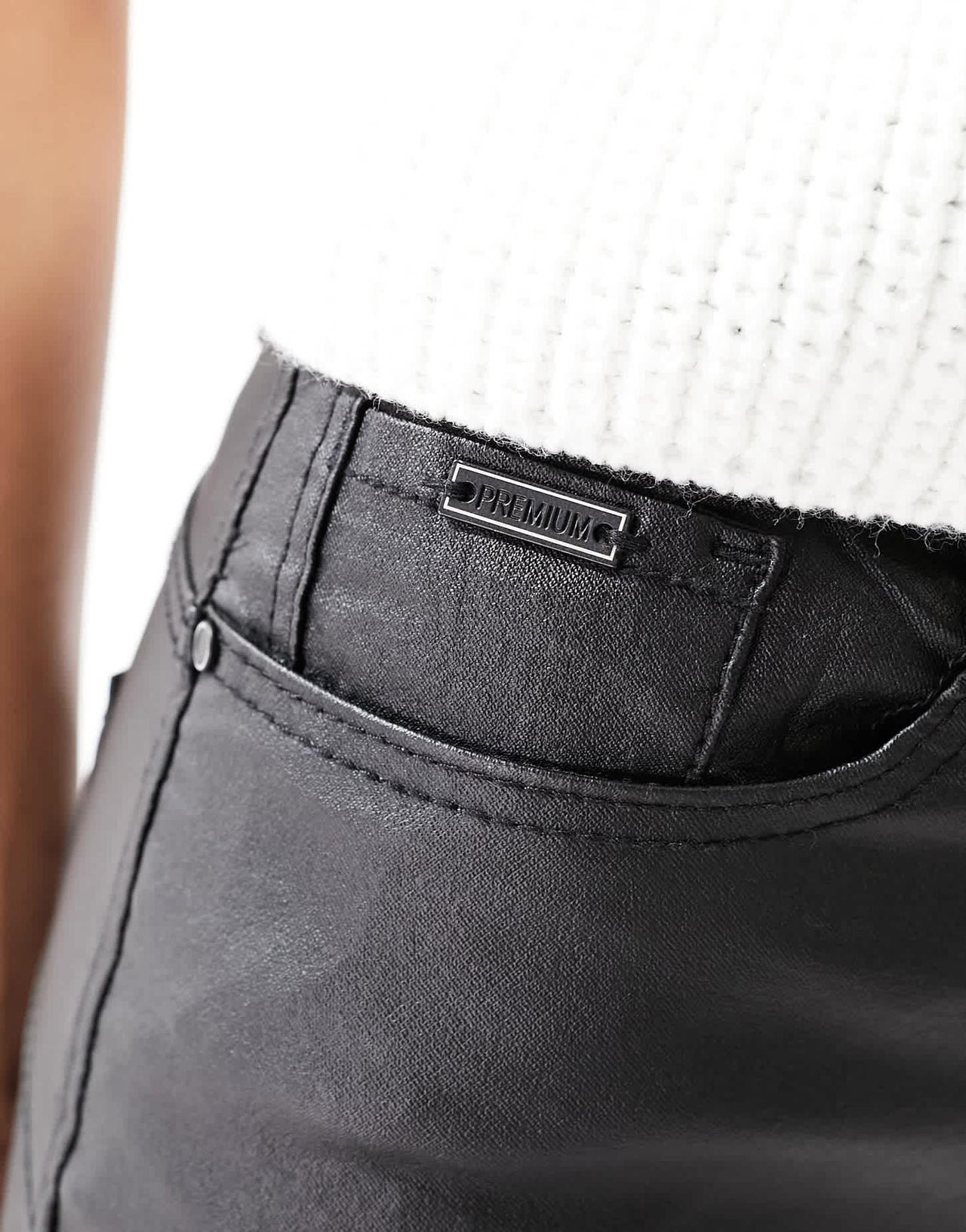 Stradivarius Tall coated push up skinny jean in black