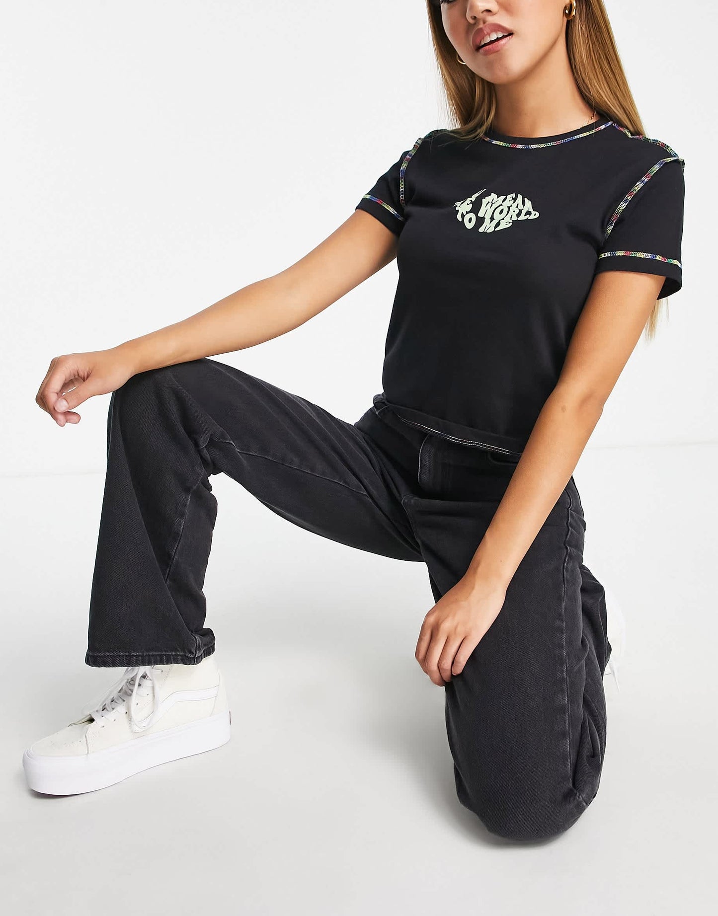 Stradivarius Petite 90s dad jean in black