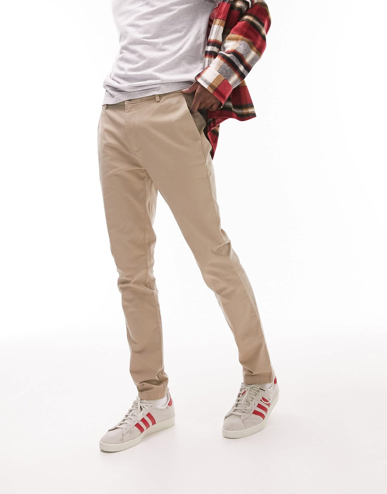 Topman skinny chino trousers in stone