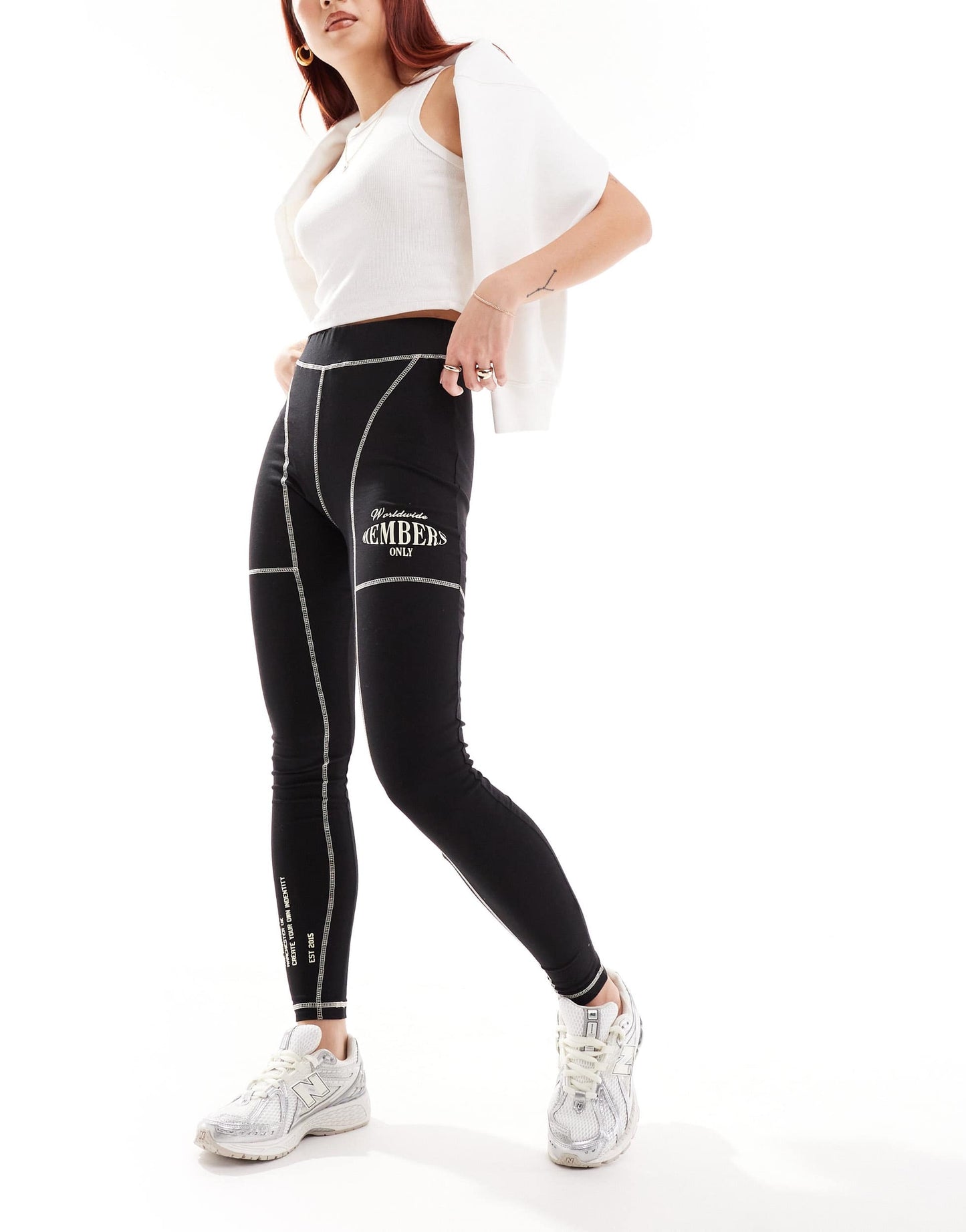 The Couture Club oversized graphic leggings with contrast stitch in black