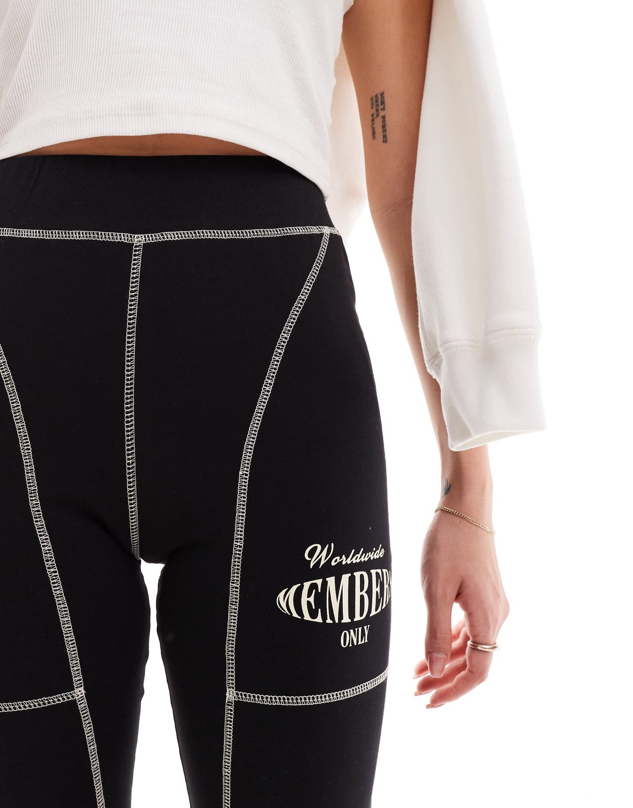 The Couture Club oversized graphic leggings with contrast stitch in black