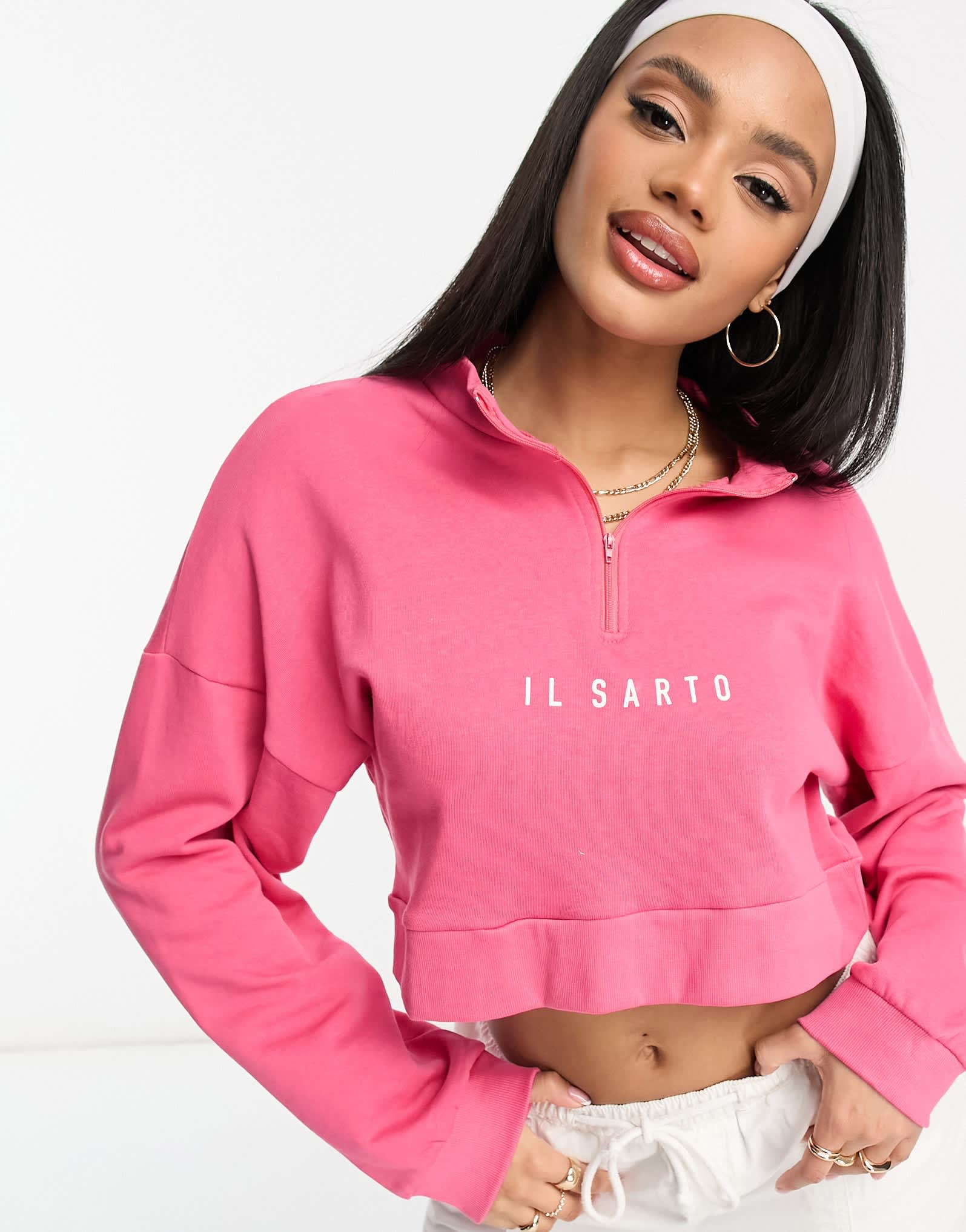 Il Sarto cropped half zip sweatshirt in pink