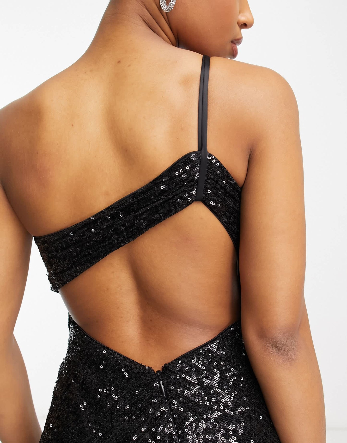 Ever New one shoulder cut-out sequin midi dress in black